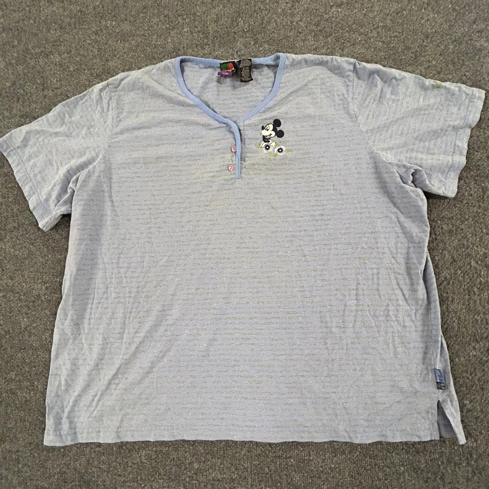 Mickey Unlimited Henley Shirt Womens 26/28W Blue Mickey Mouse Embroidered